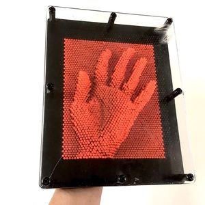 Pin Art 3-D Sculpture Impression Toy Sensory Board Orange Large 8x10.25” Vintage